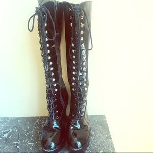 Black Patent Leather Lace up Boots